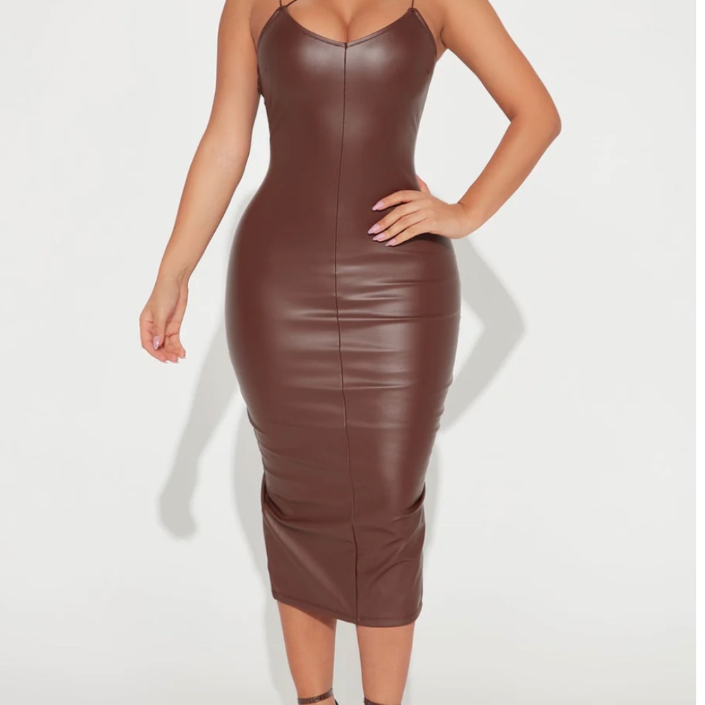 FashionNova Faux leather Brown dress Size XL